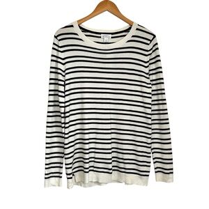 Market & Spruce Womens Aubree Striped Long Sleeve Sweater Sz Med Black White